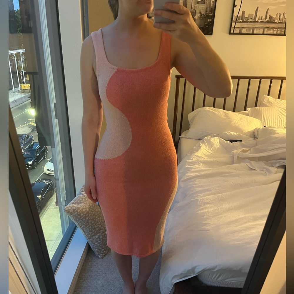 Color Block Knit Midi Dress